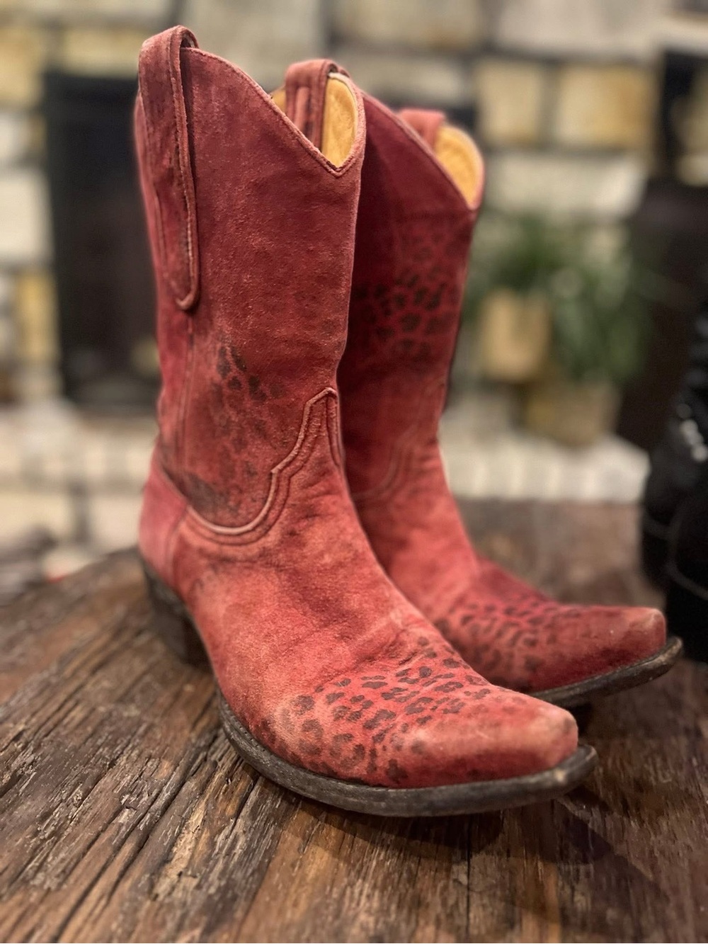 Old Gringo Red Suede Leopardito Ankle Booties with Leopard Print